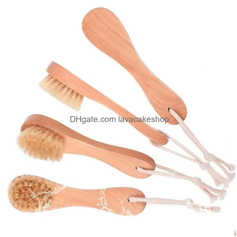 boar bristle face bath brush for women men oval massage brushes wooden handle natural fine bristle with hanging rope