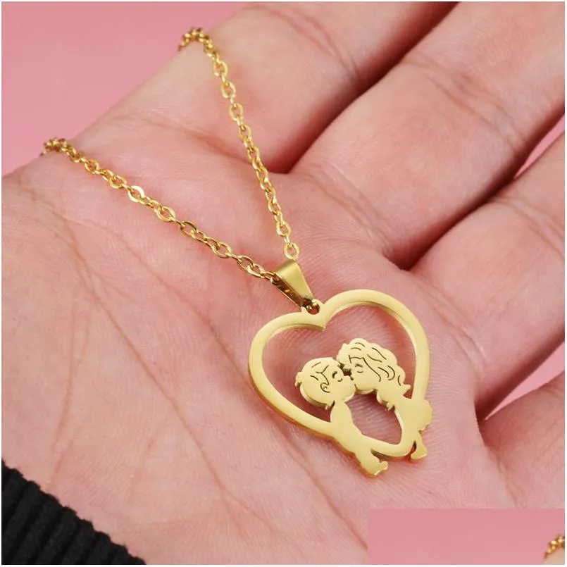 stainless steel boy girl necklace love heart gold plating pendant necklace memorial gift