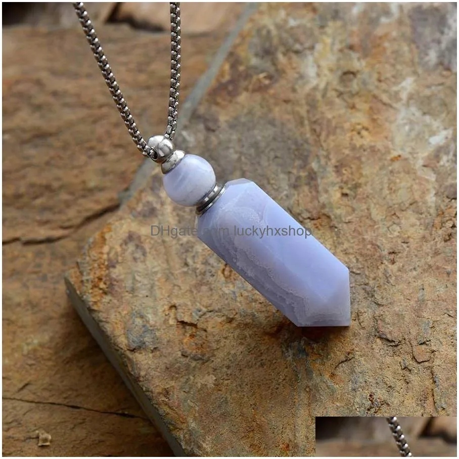 natural gems stone  oil diffuser perfume bottle pendant necklace stainless steel jewelry dropshipping 200928