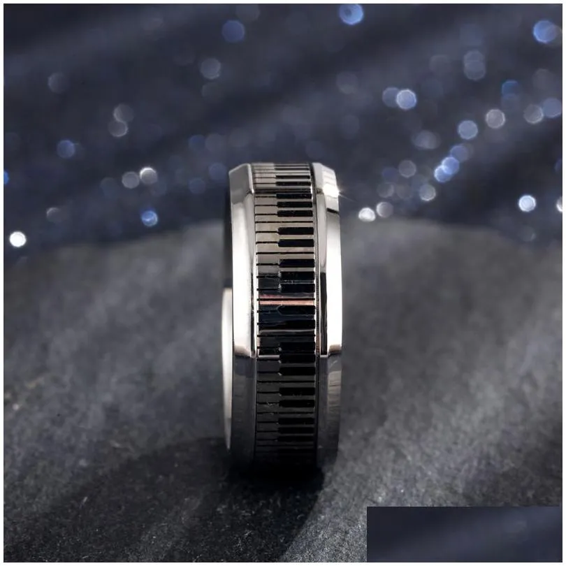 men music piano keyboard ring stainless steel rotatable spinner rings for man boyfriend gifts silver tone rings