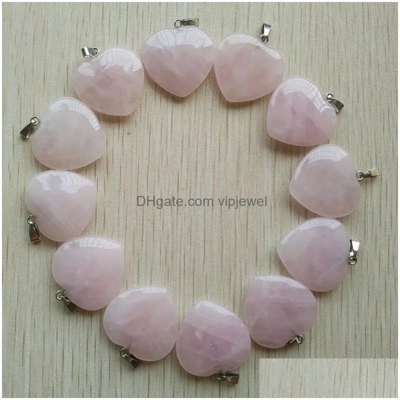 natural stone charms 25mm heart shape pink rose quartz pendants chakras gem stone fit earrings necklace making assorted