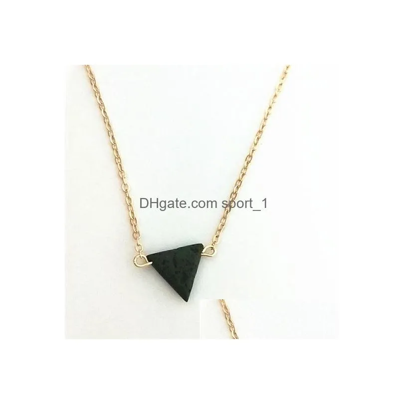 fashion silver gold color triangle lava stone necklace volcanic rock aromatherapy  oil diffuser necklace for women jewelry
