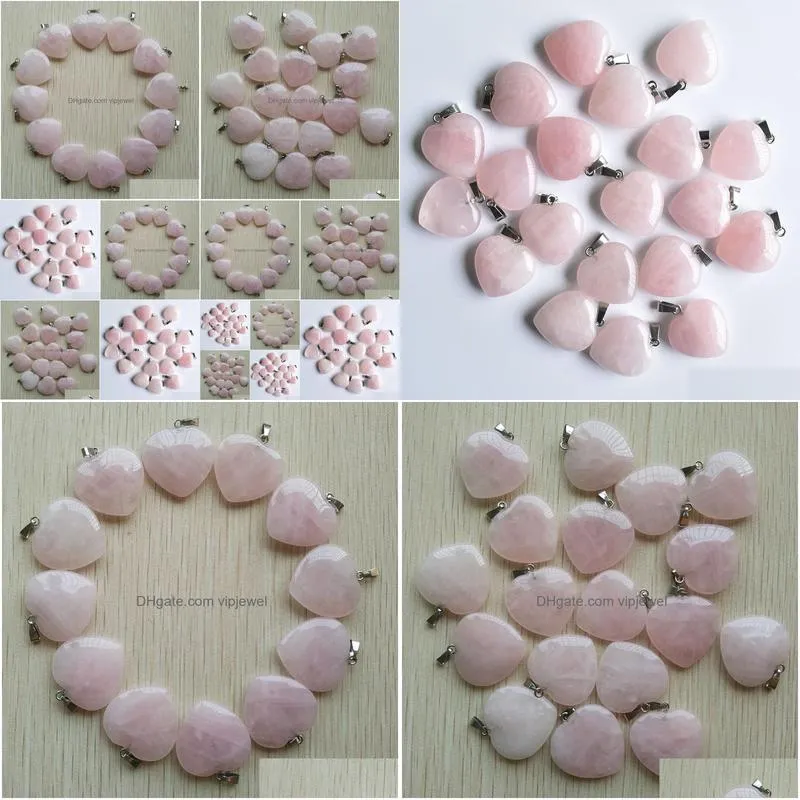 natural stone charms 25mm heart shape pink rose quartz pendants chakras gem stone fit earrings necklace making assorted