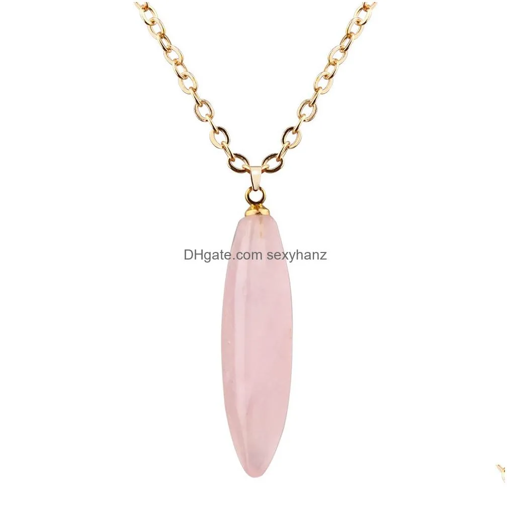 12styles pendant natural stone pink rose quartz opal heart round bullet shape necklace for women jewelry