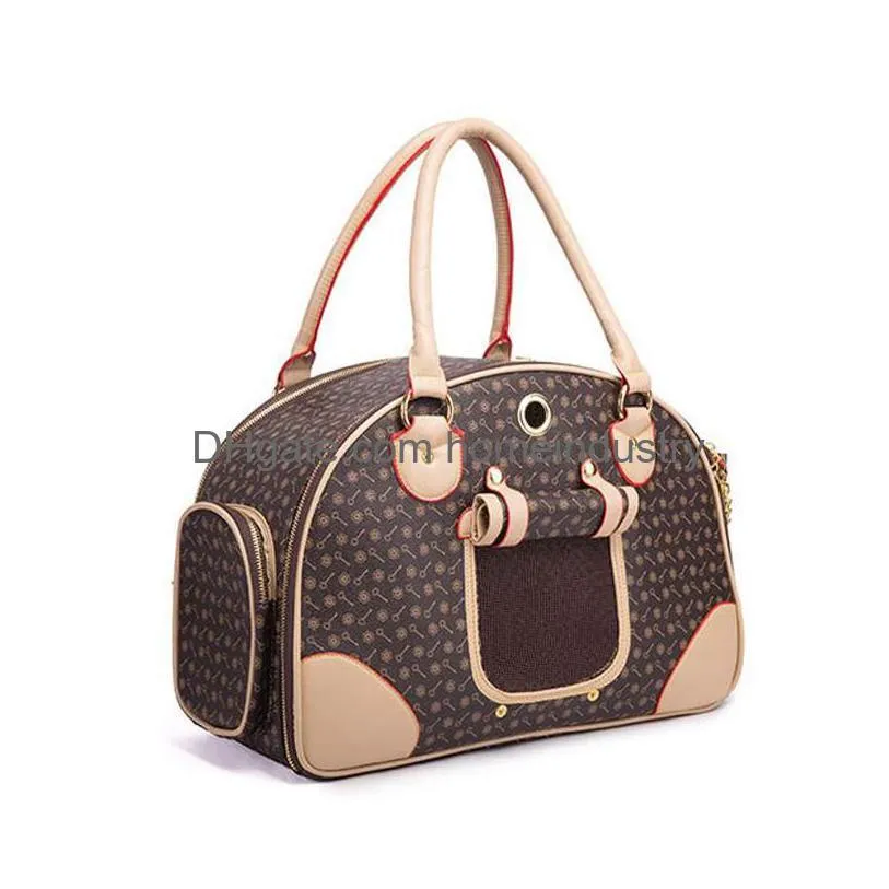 jh luxury fashion dog carrier pu leather puppy handbag purse cat tote bag pet valise travel hiking shopping brown large