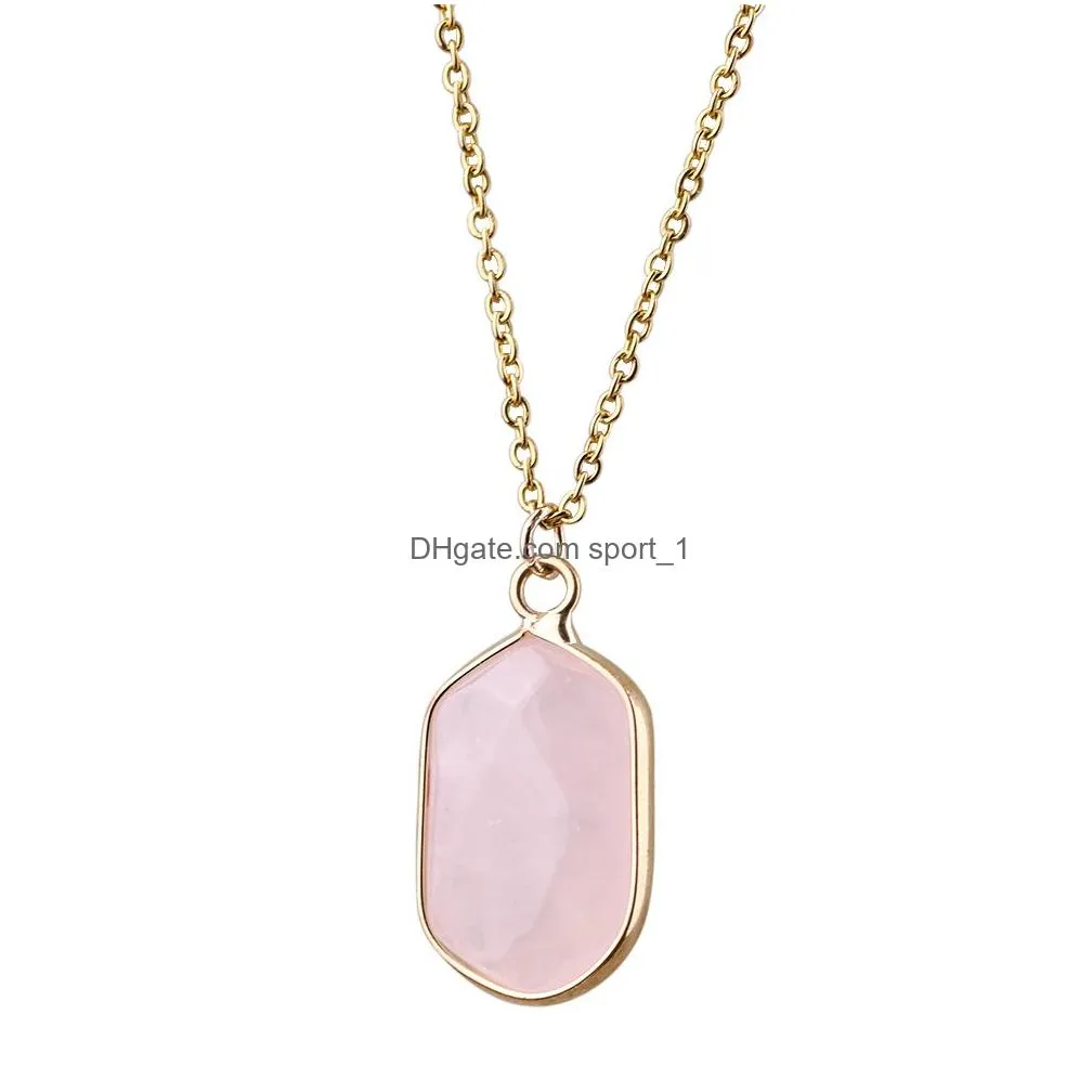 8styles pendant natural stone pink rose quartz heart round bullet shape necklace for women jewelry
