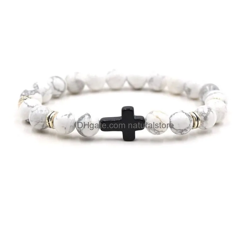 jesus cross bracelet beaded jewelry for women men natural stone stretch elastic bracelets