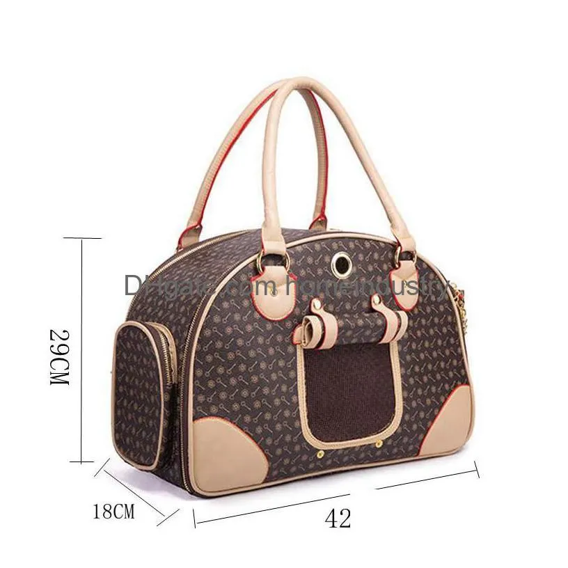 jh luxury fashion dog carrier pu leather puppy handbag purse cat tote bag pet valise travel hiking shopping brown large