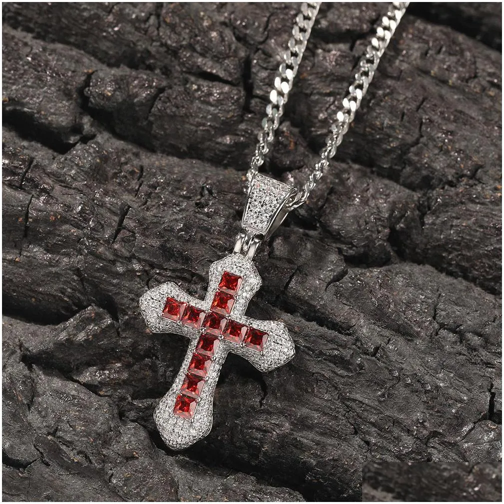 hip hop full colorful cubic zirconia cross pendant necklace religious jewelry