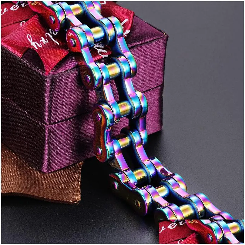 colorful hip hop bike chain bracelet - stainless steel bangle for cool men with titanium accents