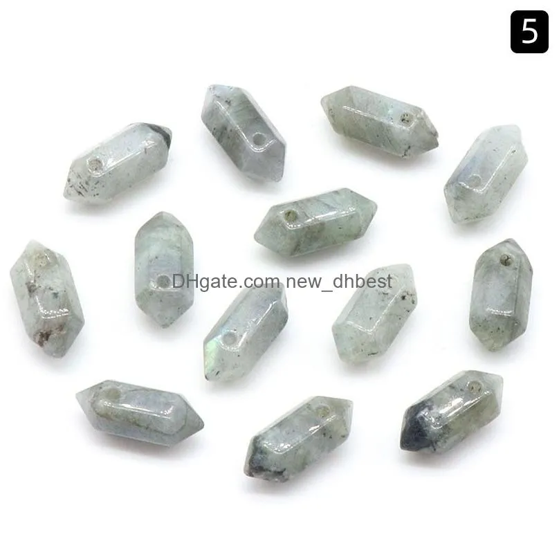 natural stone 8x20mm hexagon prism charms quartz tigers eye turquoise crystal pendants clear gem stone fit necklace making assorted