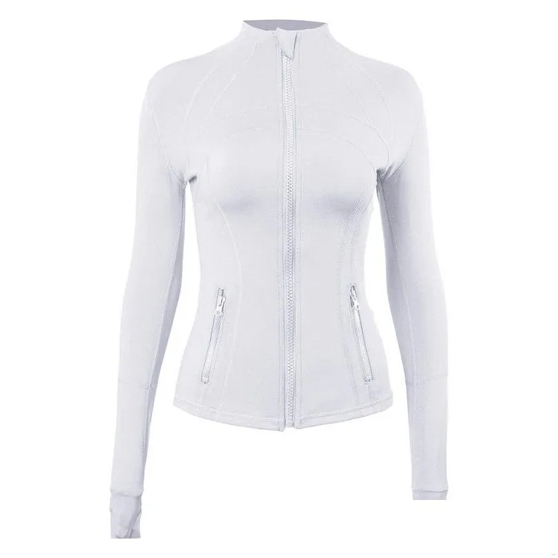 women define jackets yoga long sleeves full zipper jacket solid color nude sports shaping jogging sportswear gym professional polyester snow
