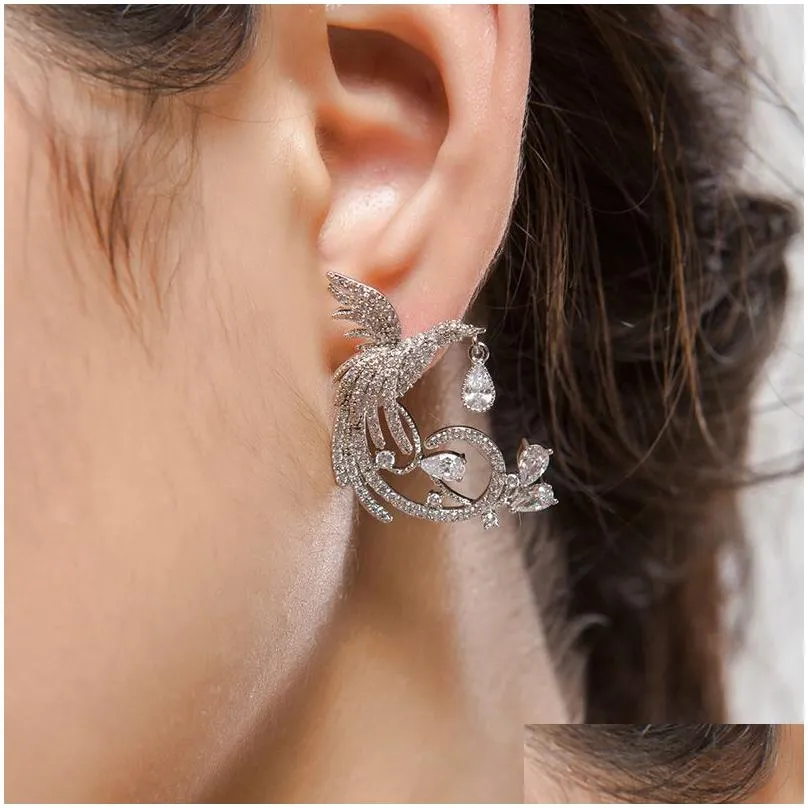 bling colorful zircon chinese phoenix dangle drop earrings wedding earrings for women gril gift
