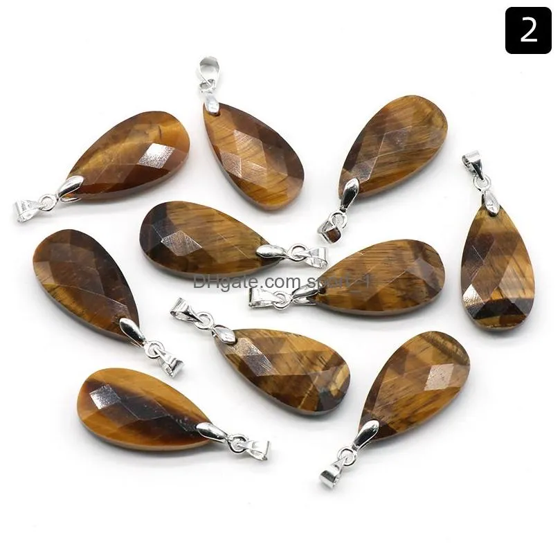 natural crystal stone water drop pendant amethyst tiger eye obsidian lazuli rose quartz charms diy necklace jewelry acc