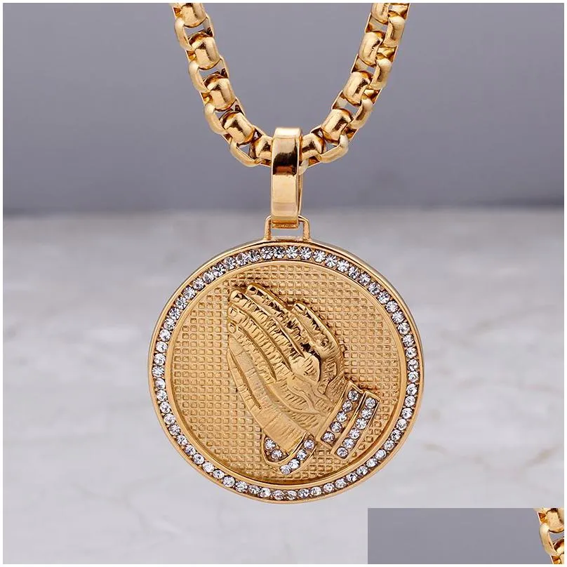 hip hop playing hands pendants necklace mens bling 316l stainless steel 18k gold plated christian jewelry