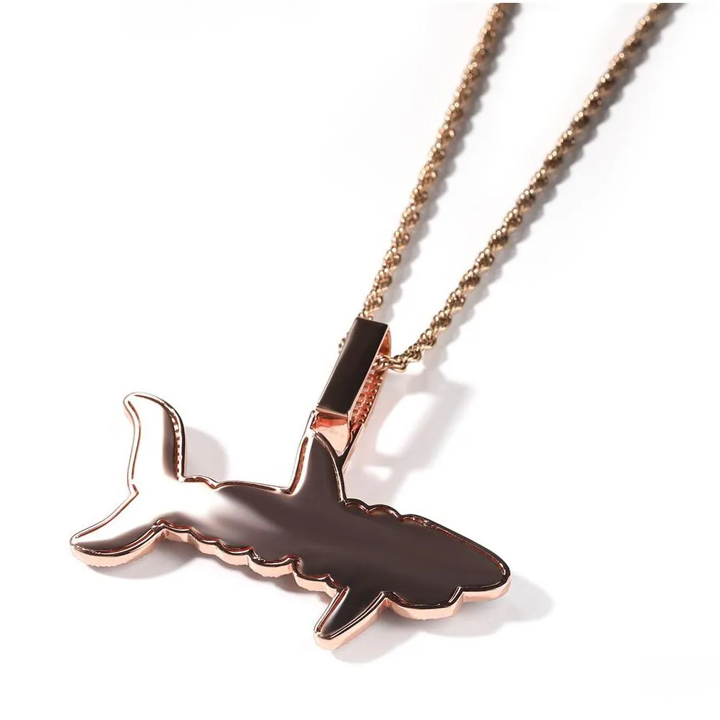 hip hop shark letters pendant necklace jewelry for women men real gold plated