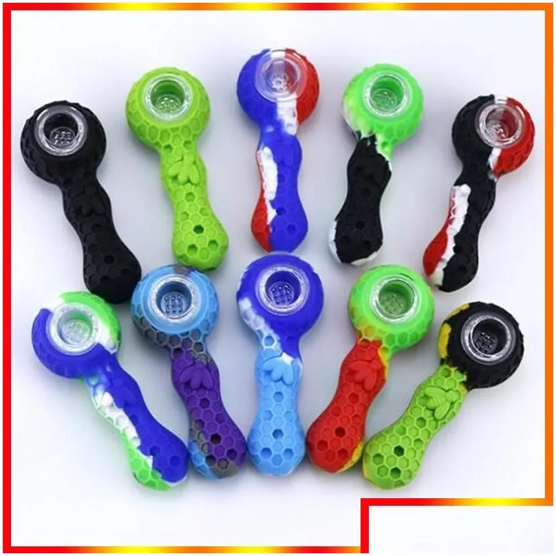 water pipe bees silicone travel tobacco pipes spoon cigarette tubes glass bong dry herb accessories smoking pipe