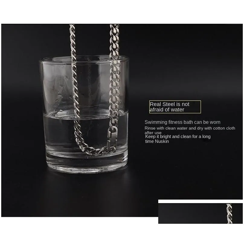 hip hop stainless steel cuban chain necklace simple six-sided polishing jewelry accessories water washable