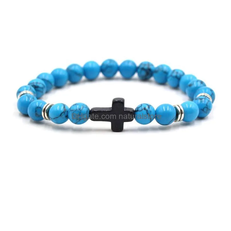 jesus cross bracelet beaded jewelry for women men natural stone stretch elastic bracelets
