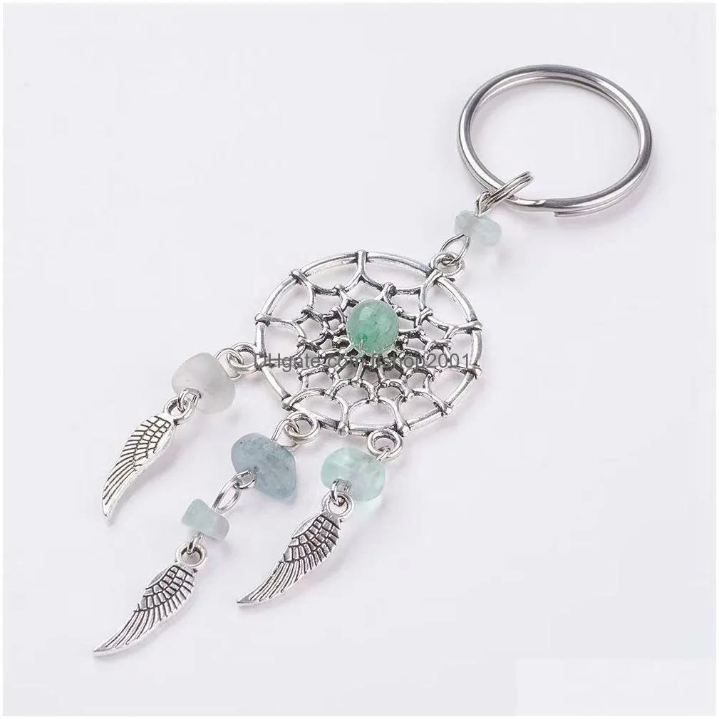 bohemian natural stone beads dreamcatcher keychain women men boho indians wing charms key chain on bag trinket party luck gift