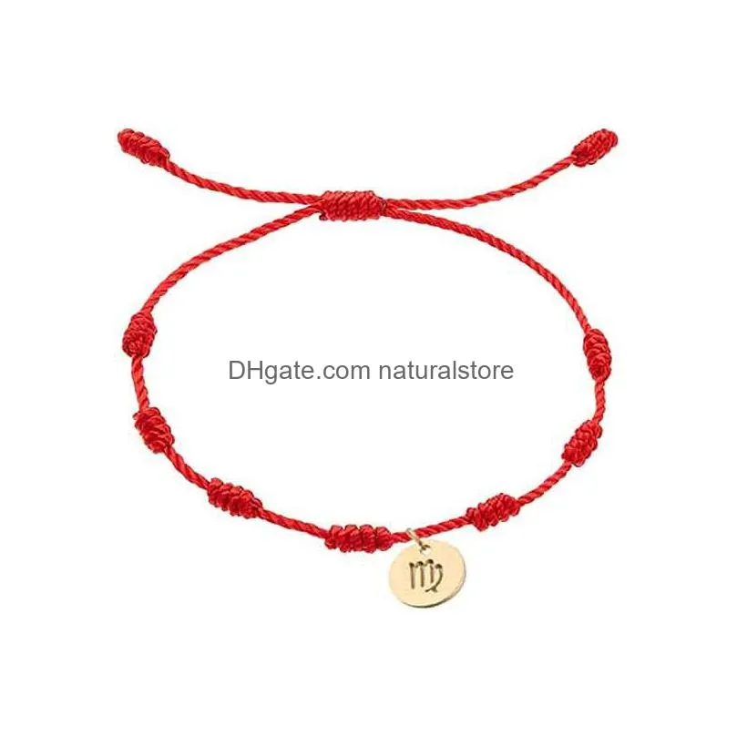 12 zodiac bracelet strings braided 7 knot coin charm bracelet for women men lucky birthday gift jewelry amulet