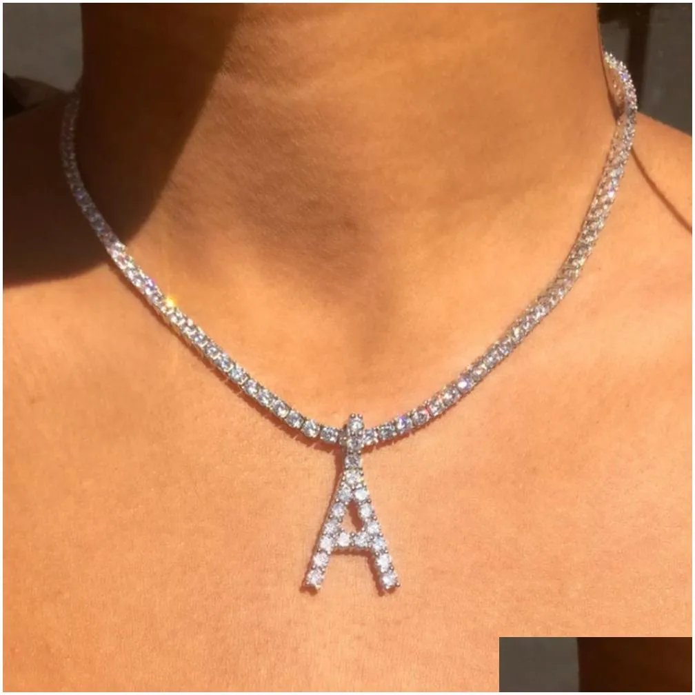 crystal initial tennis necklace for women - statement alphabet pendant with 26 letters choker style jewelry