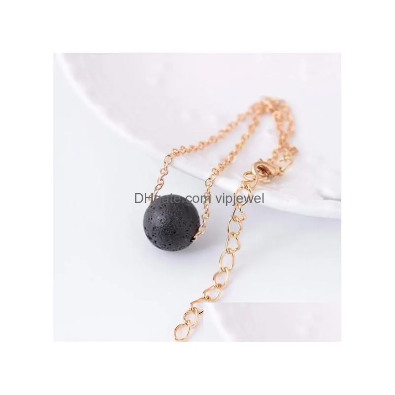 fashion simple style gold color chain black lava stone bracelet aromatherapy essential oil diffuser bracelet for women jewelry