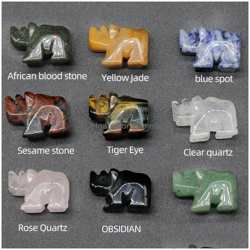 10pcs natural stone carving 1 inch rhinoceros shape crafts ornaments rose quartz crystal healing agate animal decoration