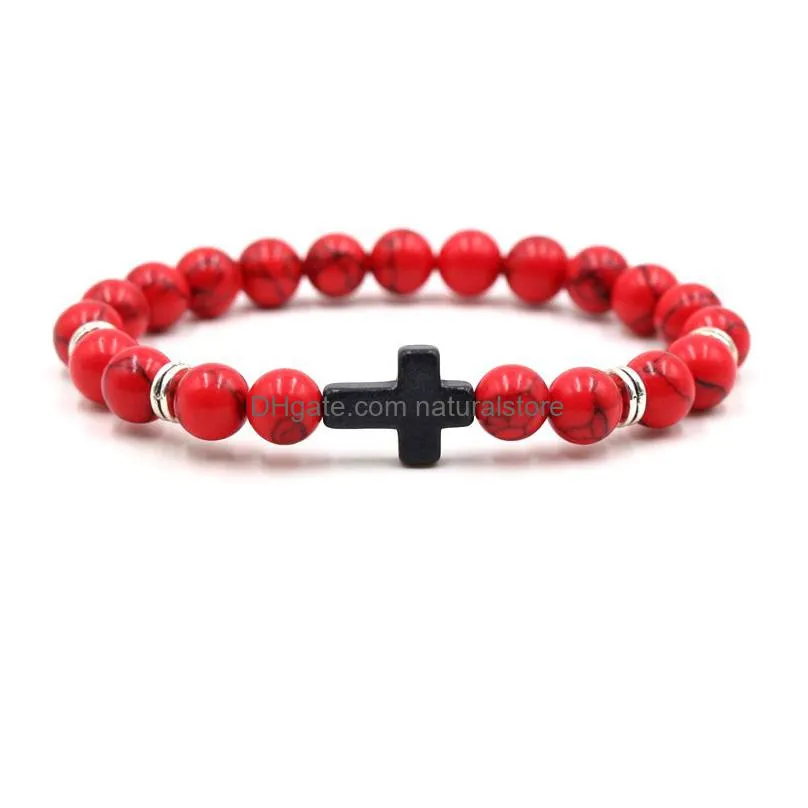 jesus cross bracelet beaded jewelry for women men natural stone stretch elastic bracelets