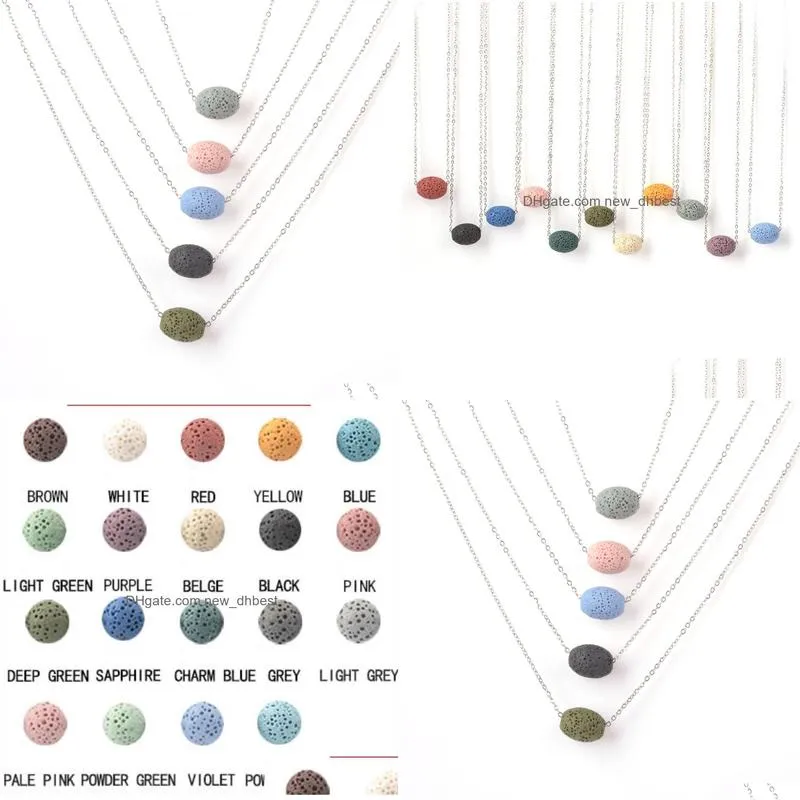 colorful oval ball bead lava stone necklace diy aromatherapy essential oil diffuser necklaces for women jewelry