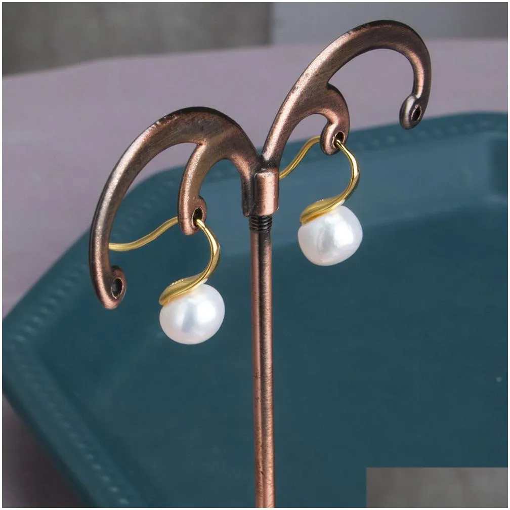 s925 sterling silver pearl dangle earring gold plated prevent allergy earrings for women gril gift freshwater natural pearls