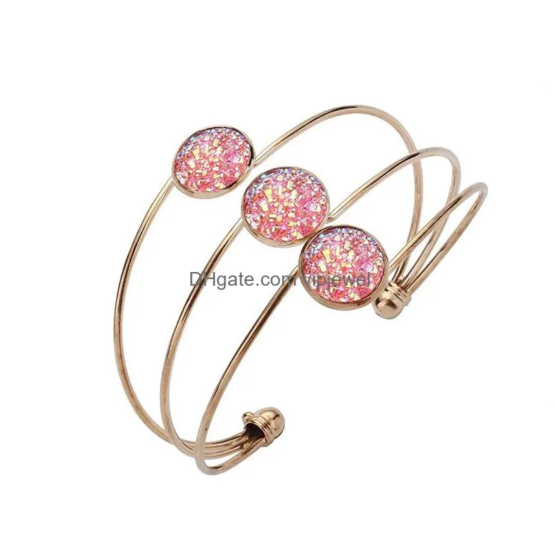 fashion druzy drusy bracelet silver gold color 6 colors three layers round imitate stone bangle bracelet for women jewelry