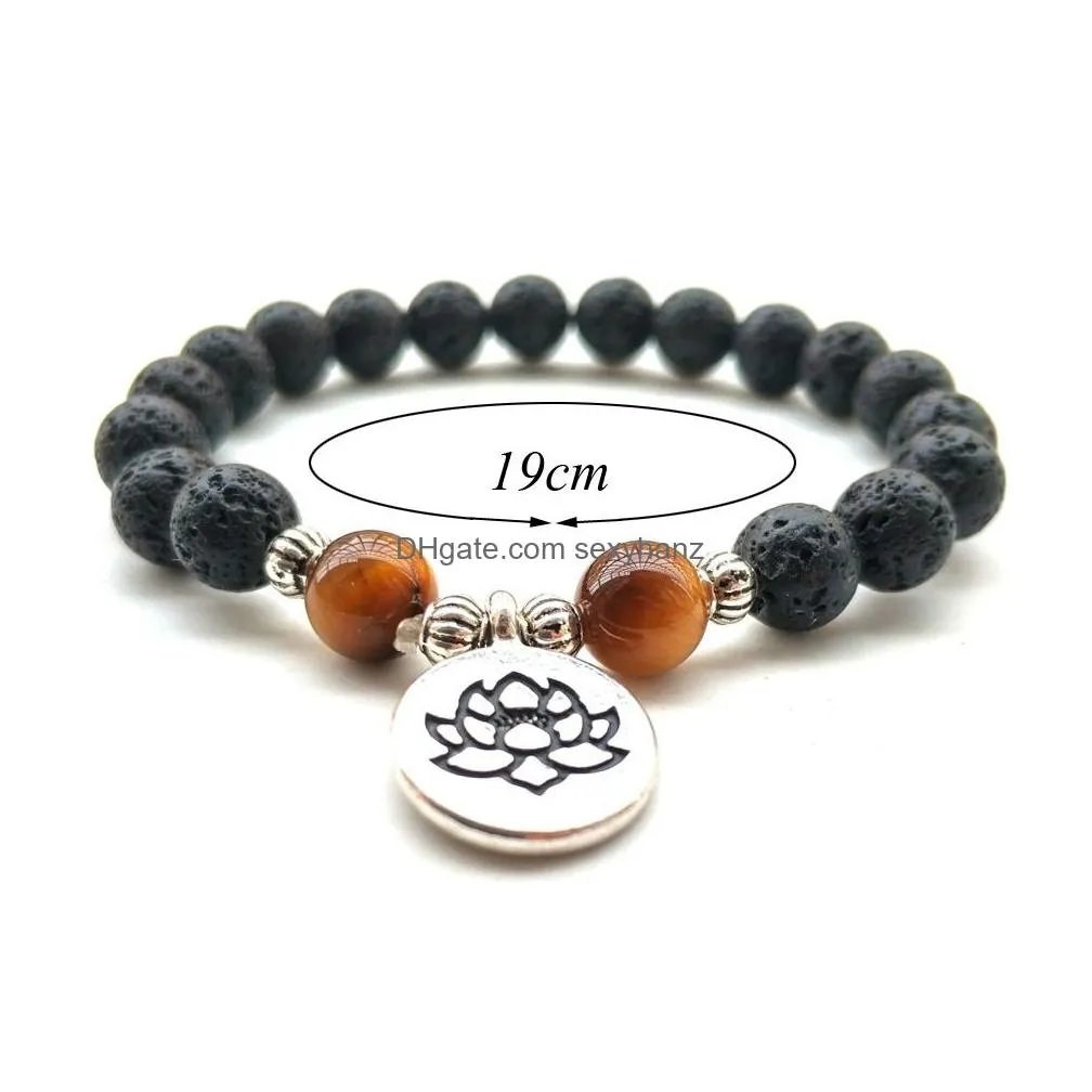 natural black lava stone tigers eye lotus bracelet vaolcano stone aromatherapy  oil diffuser bracelet for women yoga jewelry