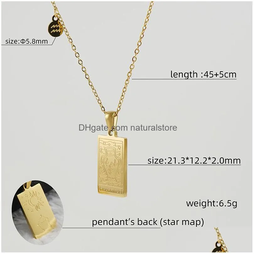 zodiac constellation necklace - stainless steel gold pendant for women and men