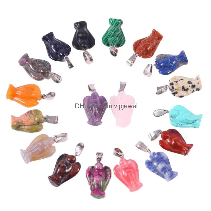 natural stone angel charms rose quartz tigers eye opal pendants crystal pendants clear chakras gem stone fit earrings necklace making