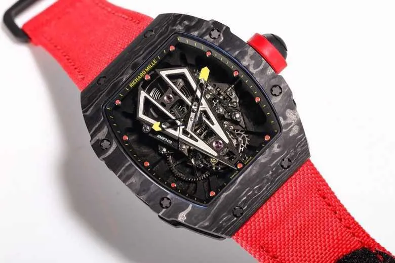 Designer Fantasic Men Relógio de pulso Superb Rm27-02 Active Tourbillon Watches Wot2 Bbr Factory High-end Quality Mechanical Uhr Ntpt All Carbon Fiber Case Montre Rd Luxe