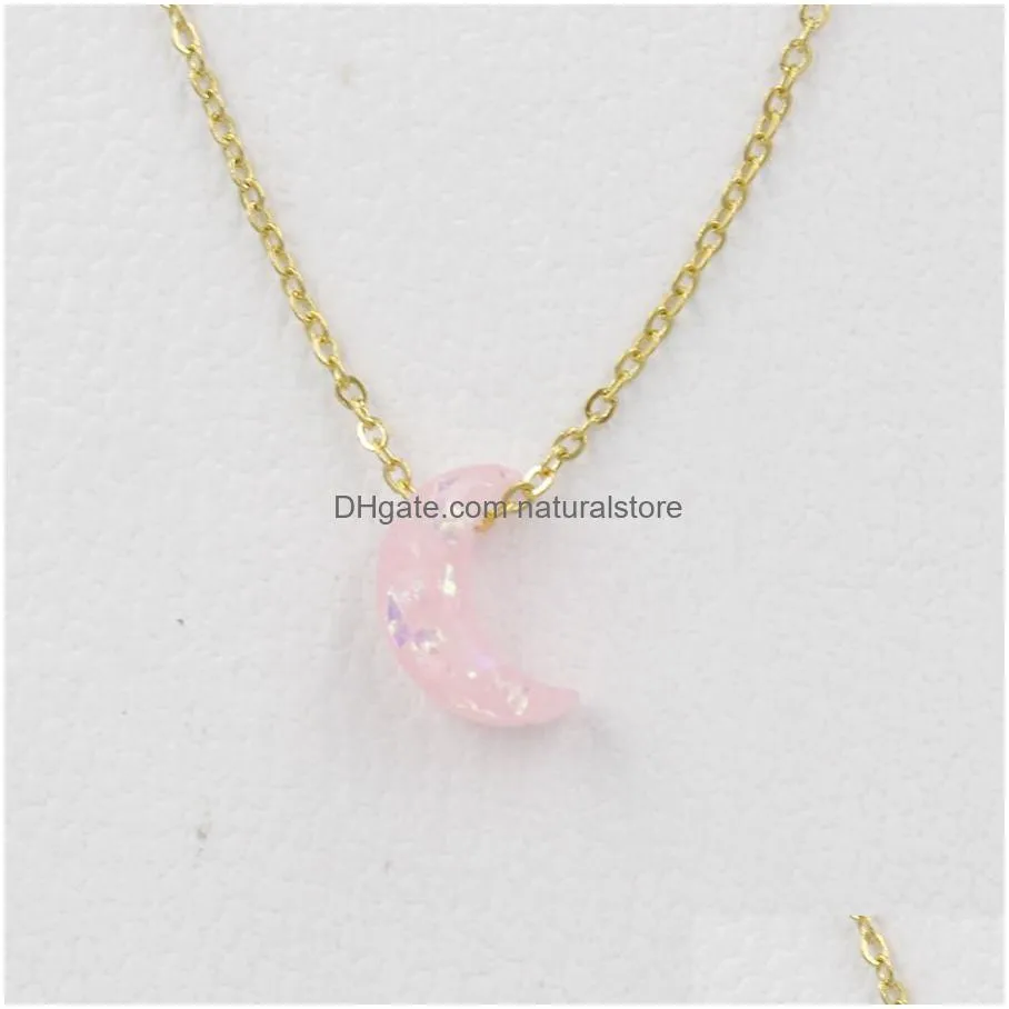 opal moonstone pendant necklace - gold plated stainless steel choker for womens jewelry collection