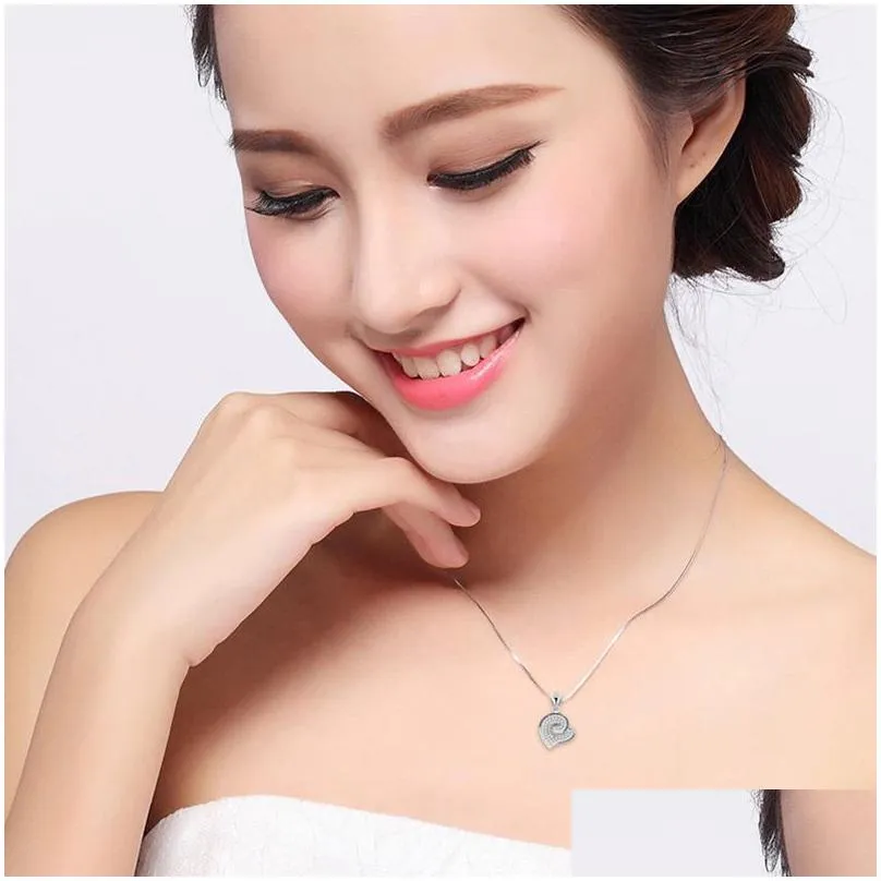 lover heart shape pendant necklace s925 silver plated full diamonds stone women girls lady wedding jewelry