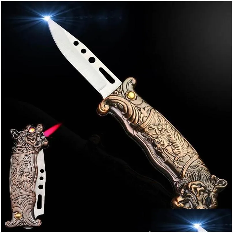 torch turbine lighters multifunction knife lighter portable folding knife butane windproof field tool cigarette accessories