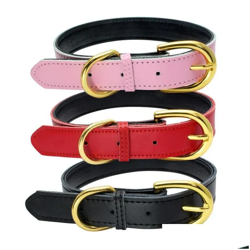 gold pin buckle dog collars with adjustable buckles fashion leather dogs collars neck decoration pet supplies accessories