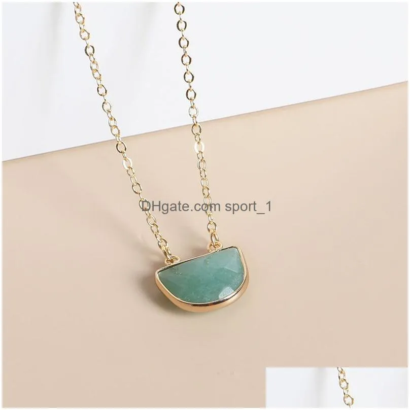 creative natural stone necklace facted shape lapis lazuli pink crystal pendant high grade stone jewelry