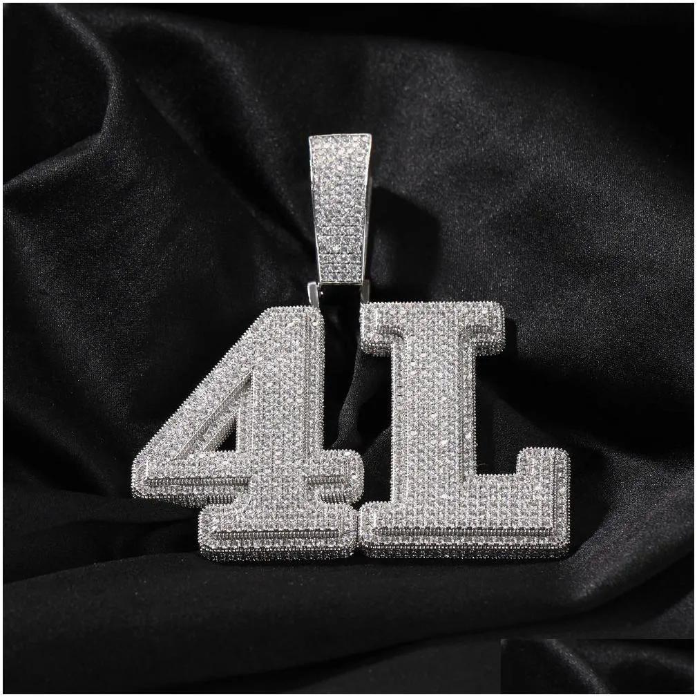 a-z custom number letters pendant necklaces bling cubic zircon real gold plated