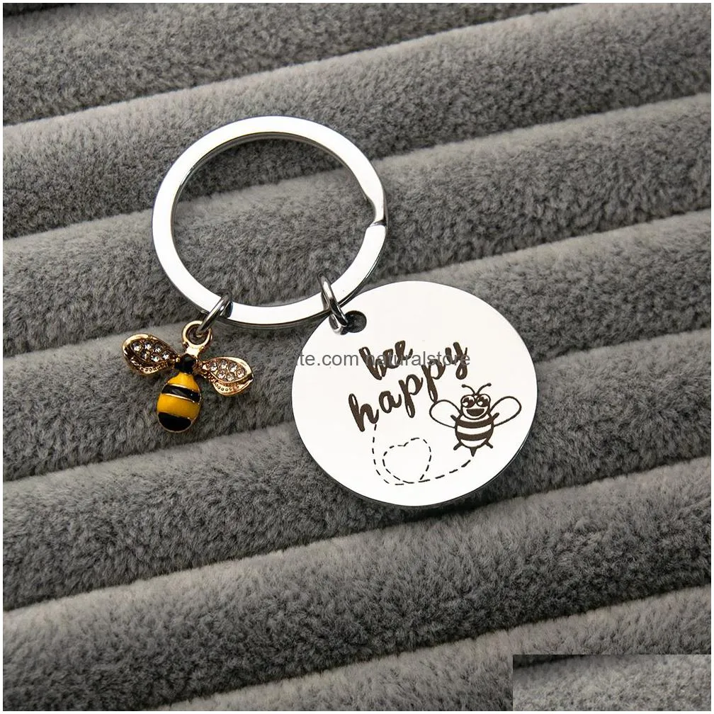 bee happy teacher keychain - engraved stainless steel gift