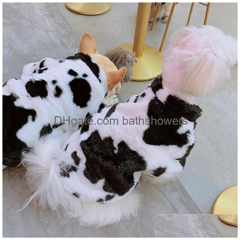 trendy plus velvet clothes autumn winter dog jackets milk printed pet dog hoodies clothes teddy schnauzer pomeranian