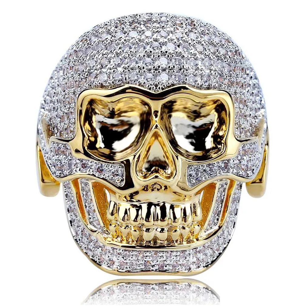 hip hop fashion personality tidal current band rings 18k real gold plated skull cuban finger circel jewelry