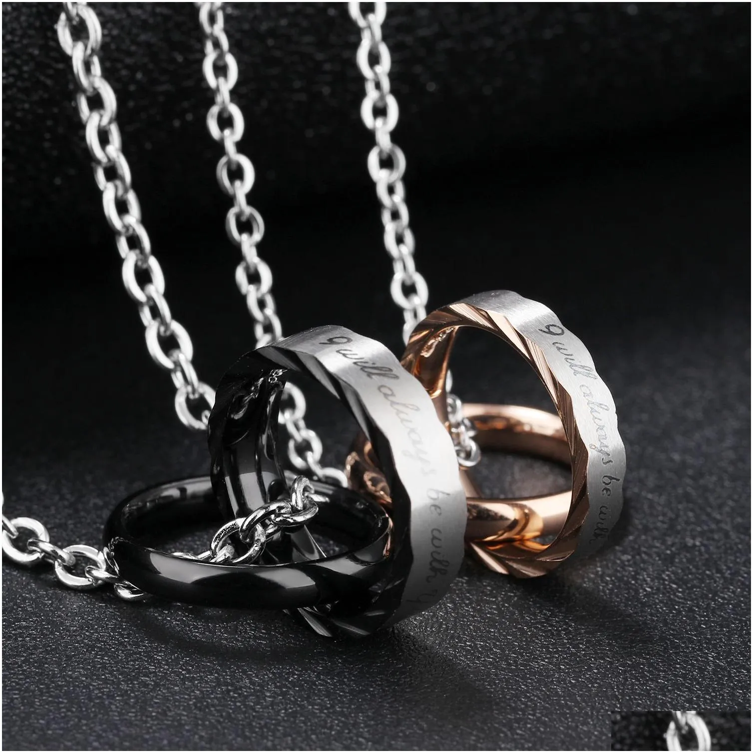 classic couple pendant necklace stainless steel 14k gold plated titanium steel lover jewelry