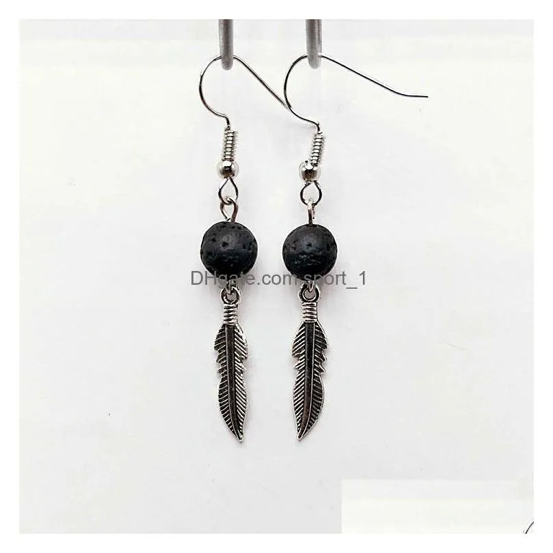 angel wings black lava stone earrings diy aromatherapy essential oil diffuser dangle earings jewelry for women