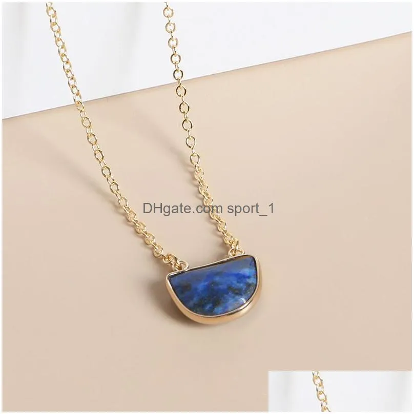 creative natural stone necklace facted shape lapis lazuli pink crystal pendant high grade stone jewelry