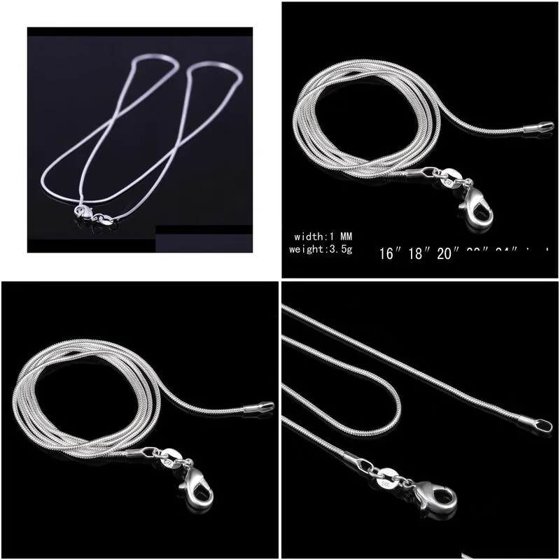 big promotions 100 pcs 925 sterling silver smooth snake chain necklace lobster clasps chain jewelry size 1mm 16inch --- 24inch