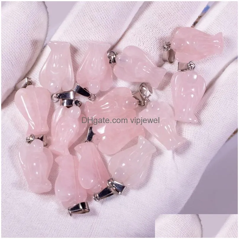 natural stone angel charms rose quartz tigers eye opal pendants crystal pendants clear chakras gem stone fit earrings necklace making